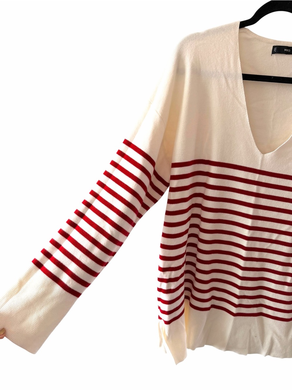 Mango Cream Sweater with Red Stripes a viscose blend size xl relax fit - Picture 6 of 9